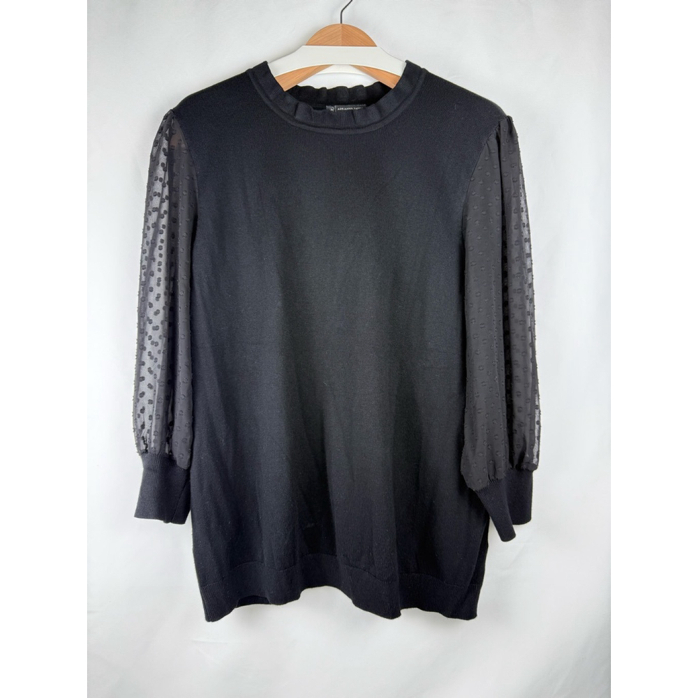 Women's Adrianna Papell Sweater Black Size XL with Sheer Dot Sleeves